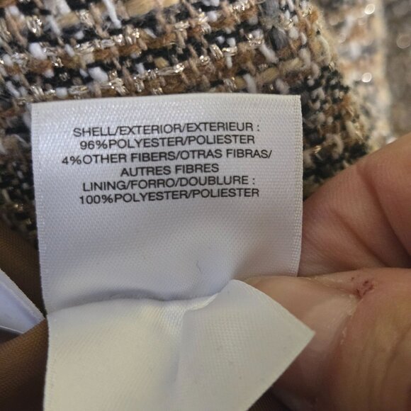 Anne Klein Vintage Tan Gold Plaid Open Front Double-breasted Tweed Blazer Size M - Picture 6 of 6